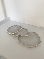 Sous-verres en Agate Naturelle Blanche Polie de Qualité Supérieure, Tranches Électroplaquées Argent, Décorations d'Intérieur Feng Shui