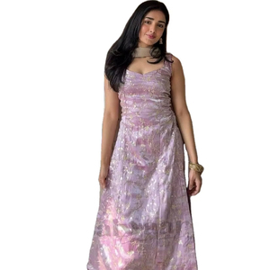 Conjunto de Salwar Kameez Anarkali de Seda con Borde Recto y Color Brillante, con Foto Real Adjunta / Kurti con Envío Gratuito a Todo el Mundo - Product Image 1