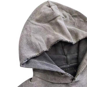 Sweat à capuche lourd sans ficelle personnalisé hommes en détresse surdimensionné blanc acide Vintage lavé à l'acide sweats à capuche pour hommes - Product Image 5