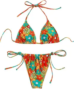 Customizable All Over Print 2 Two Piece Triangle Bikini With Double Lined Fabric Quick Dry Nylon Polyester Spandex Beachwear