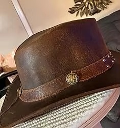 Sombrero de Vaquero de Cuero Marrón Desgastado para Hombre, Sombreros Western Outback de Cuero Genuino con Ala Ancha, Gorras Casuales para Viajes al Aire Libre y Protección Solar - Product Image 2