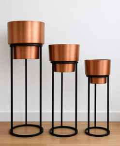 Ensemble de 3 supports de plantes en fer forgé modernes, finition cuivre, hauteur 36 pouces, résistants à la rouille et légers - Product Image 3