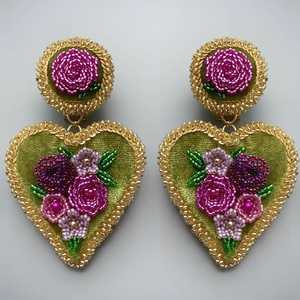 Style européen et américain rose blanc Design pané or boucles d'oreilles Western perlé bohème ensemble de mariage en gros - Product Image 6