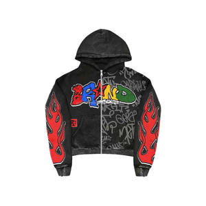 Sweat à capuche unisexe 100% coton éponge française sérigraphie personnalisée Logo surdimensionné lourd fermeture éclair Streetwear Basics Hoodie - Product Image 1