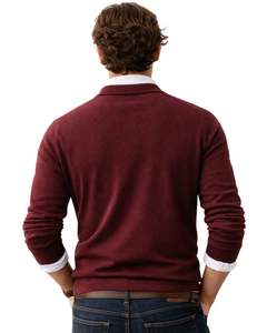 Suéter Polo de Punto Fino Personalizado para Hombre, Manga Larga, Cuello con Botones, Estilo Casual Elegante, Jersey de Invierno en Color Vino Borgoña - Product Image 2