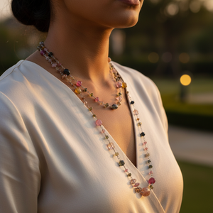 Collar de Cuentas de Turmalina Multicolor para Mujer, Collar de Piedras Preciosas Cristalinas - Product Image 1