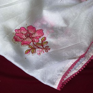 Sari VASTRA COTTAGE Pure Crush Chinnon, Elegante Blanco con Bordado, Borde de Encaje Rosa en Contraste y Blusa de Viscosa con Zari - Product Image 2