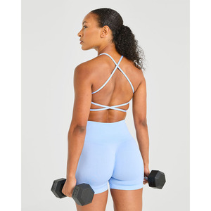 Sujetador deportivo cruzado azul bebé de alta demanda, escote en V favorecedor, espalda con tiras, nuevo y de alto impacto, Sujetador deportivo para mujer adulta - Product Image 5