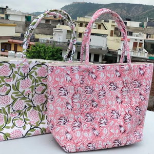 กระเป๋าผ้าแคนวาสพิมพ์ลายผ้าฝ้ายทำด้วยมือขนาด12X17นิ้ว - Product Image 1