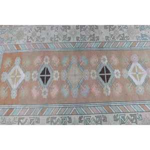 3.7x5.8 ft Vintage Turkish <b>Wool</b> Rug Eco-Friendly Brown <b>Yellow</b> Patchwork with Latex Backing - Product Image 5