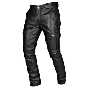 Pantalon de moto en cuir unisexe personnalisé taille haute taille élastique coupe-vent écologique respirant Streetwear - Product Image 2