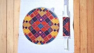 Juego de Chakla Belan Decorativo Hecho a Mano |   Rodillo de Madera Ecológico con Diseño Floral |   Apto para Microondas, Tradicional - Product Image 2