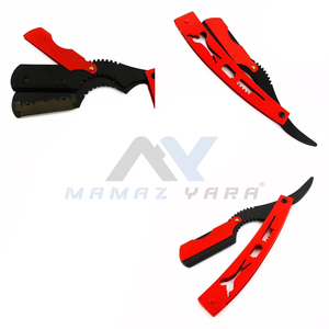 Navaja de Afeitar Recta Roja de Alta Calidad, Plegable, de Acero Inoxidable, Mango Manual, Cuchilla de Repuesto para Afeitar - Product Image 5