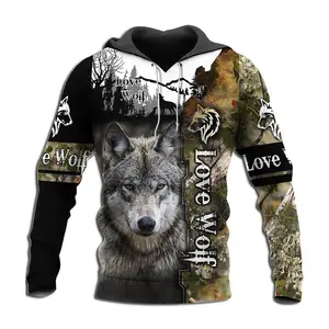 Nueva primavera moda Otoño hombres Sudadera con capucha 3D Lobo estampado sudadera divertido diseño de marca Sudadera con capucha Streetwear Tops Activewear