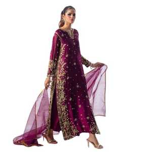 Robe de mariée indienne pakistanaise élégante et moderne en dentelle brodée, nouvelle tenue de soirée, costume Shalwar Qameez violet - Product Image 1