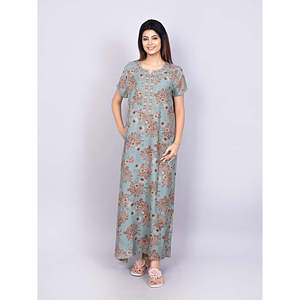 Chemise de nuit longue confortable pour femme Alpine, à porter au quotidien, avec poche latérale, en tissu tricoté doux et respirant, imprimée, pour l'hiver - Product Image 3