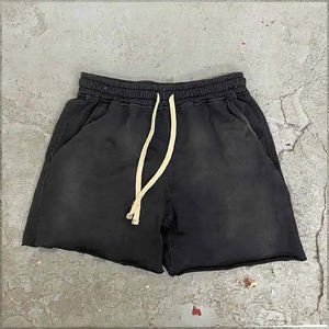 Top venta cordón ácido lavado pantalones cortos hombres francés Terry Vintage pesado Gsm algodón Jogger pantalones cortos corte crudo borde pantalones cortos - Product Image 4