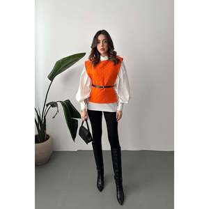 Orange Belted Shirt and <b>Poncho</b> Set - Orange - Product Image 3