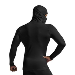 Camisas con capucha de compresión de secado rápido para hombres negros, camiseta de entrenamiento transpirable para correr en el gimnasio al aire libre - Product Image 2
