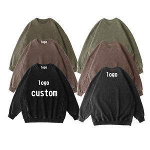 Custom 350g acid wash pullover sweaters casual plain distressed <b>crewneck</b> sweatshirt vintage acid wash French Terry sweater - Product Image 3