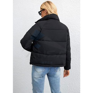 Veste matelassée courte pour femme d'hiver, manteau chaud matelassé avec col montant, vêtement d'extérieur léger, noir - Product Image 5