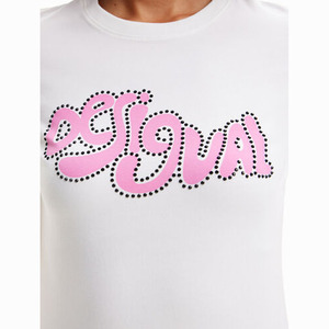 Camisetas ajustadas de cuello redondo con estampado personalizado OEM para mujer, camisetas transpirables de diamantes de imitación de alta calidad - Product Image 5