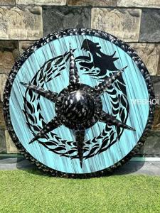 Bouclier de Viking médiéval de conception durable Bouclier médiéval en métal en bois bleu entièrement fonctionnel pour l'utilisation de bouclier de combat et de décoration intérieure - Product Image 6