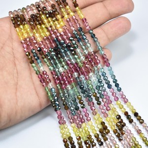 Perles de tourmaline naturelle AAA, 3 mm, rondelles lisses, brin de 16 pouces, multicolores, pierres précieuses pour bijoux - Product Image 4
