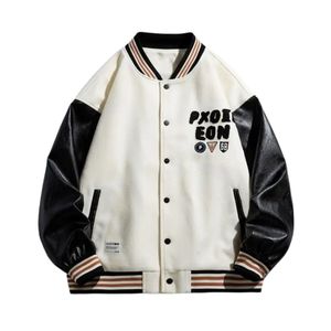 Vestes universitaires unisexes de 440 grammes, OEM ODM, col montant avec logo frontal, coupe ample, en laine et cuir, veste de baseball pour hommes - Product Image 2