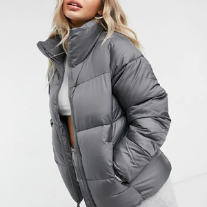 New Fashion Breathable Custom <b>Women's</b> Knitted Canvas Puffer Bubble Winter <b>Jacket</b> 2025 Solid Color <b>Zip</b>-<b>Up</b> - Product Image 1