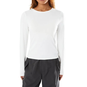 Camiseta de manga larga para mujer, algodón transpirable, cuello redondo, Color sólido, camisas superventas para mujer - Product Image 4