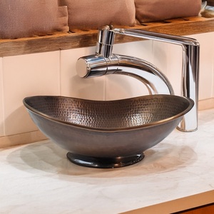Lavabo en cuivre martelé fait à la main, rond, pour salle de bain, fournisseur OEM et fabricant en gros - Product Image 2