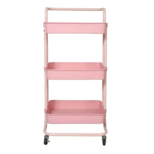 Élégante étagère de rangement en métal noir à trois niveaux avec roulettes, type sur pied, pour la décoration et l'organisation du salon à la maison - Product Image 3