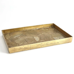 Plateau de service rectangulaire décoratif en métal doré fait main de luxe, motif floral texturé, écologique pour la maison, table, coiffeuse - Product Image 3