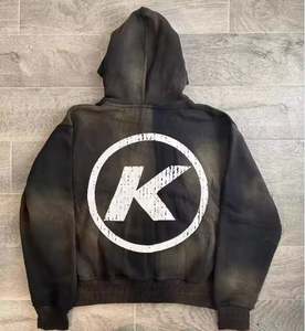 Sweat à capuche unisexe pour hommes, délavé à l'acide, sérigraphie personnalisée, streetwear d'hiver, teint uni, épaule tombante surdimensionnée, fermeture éclair de haute qualité - Product Image 2