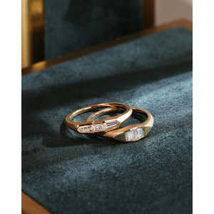 Anillo de Diamantes con Bisel de Oro de Acero Inoxidable Blanco y Amarillo de 18K, Joyería Fina con Piedras Preciosas para Boda con Tecnología de Incrustación - Product Image 2