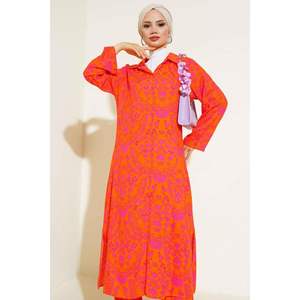 Ensemble 2 pièces de tunique longue à motif ethnique orange fuchsia pour femmes - Product Image 4