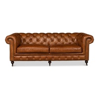 Canapé Chesterfield nordique moderne en cuir tufté 3 places au design minimaliste pour villa, hôtel, maison, meubles de salon