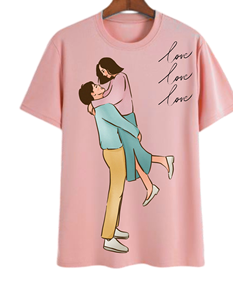 เสื้อยืดคู่รักพิมพ์ลายลำลองแขนสั้นผู้ชาย ทรงปกติ คอกลม ผ้าคอตตอนเจอร์ซีย์ พิมพ์ลายดิจิทัลด้านหน้า - Product Image 2