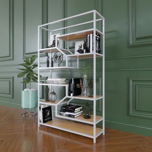 Simple Standing Type <b>Bookshelf</b> with Metal Frame and Wood Rubber SFKS012 for Living Room - Product Image 1