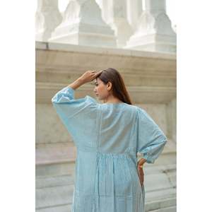 Cotton Midi <b>Dress</b> Stripe Hand Block Print <b>Boho</b> <b>Summer</b> Sundress Featuring Pockets Artisan Style Beach Vacation Wear Leisure ODM - Product Image 3