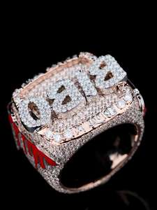 Square Design Custom Letter <b>Initial</b> <b>Ring</b> VVS Moissanite Diamond Sparkling Hip Hop Luxury Statement 925 Sterling Silver <b>Ring</b> - Product Image 4