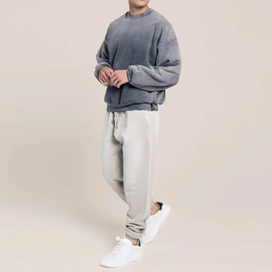 Sudadera de algodón con aspecto de desvanecimiento Vintage lavado con ácido de alta calidad, sudaderas cómodas de cuello redondo para hombre personalizadas con estampado personalizado - Product Image 3