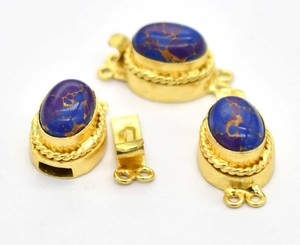 Violet Turquoise Gemstone 1-3 Brin Ovale Boîte Fermoir 18K Plaqué Or 26X15X10MM Composants de Fabrication de Bijoux B620 - Product Image 2
