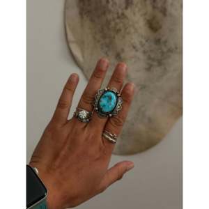 Navajo-Made High Grade <b>Ring</b> with Kingman <b>Turquoise</b> & Sterling Silver Size 6.25 Bezel Setting Inlay for Everyday Wear - Product Image 2