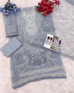 Nuevo Dhwaja Export Multi Color Diseñador paquistaní Formal Traje sin costuras Colección Organza Bordado Secuencia Corte Trabajo Moti - Product Image 1