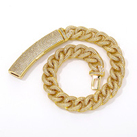 YYN Venta al por Mayor Pulsera Cubana de 13mm para Hombre, Chapada en Oro Real sobre Cobre con Circonitas, Joyería Hip Hop, Diseño de Cierre de Caja Grande
