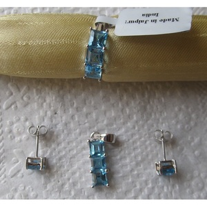 Blue Topaz <b>Stud</b> Earrings Set <b>Emerald</b> Cut Diamond for Gift Made of Zinc Alloy - Product Image 1