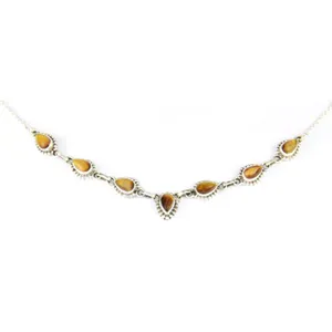 925 Silver <b>Tiger</b> <b>Eye</b> Beaded Necklace for Women Daily Wear Fashion <b>Jewelry</b> - Product Image 3