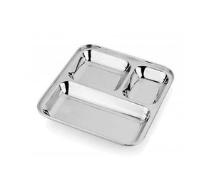 Vente d'usine, prix bas, vente en gros, assiette compartimentée en acier inoxydable avec 3 sections, assiette à dîner - 3 en 1, carrée - Product Image 1